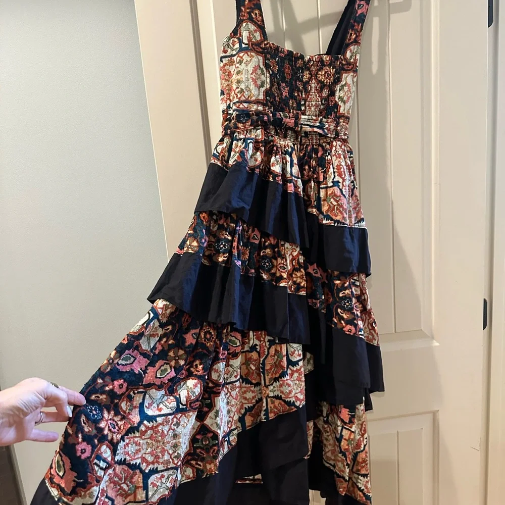 Anthropologie Black Floral Tiered Maxi Dress with Rust Accents - Picture 2 of 7